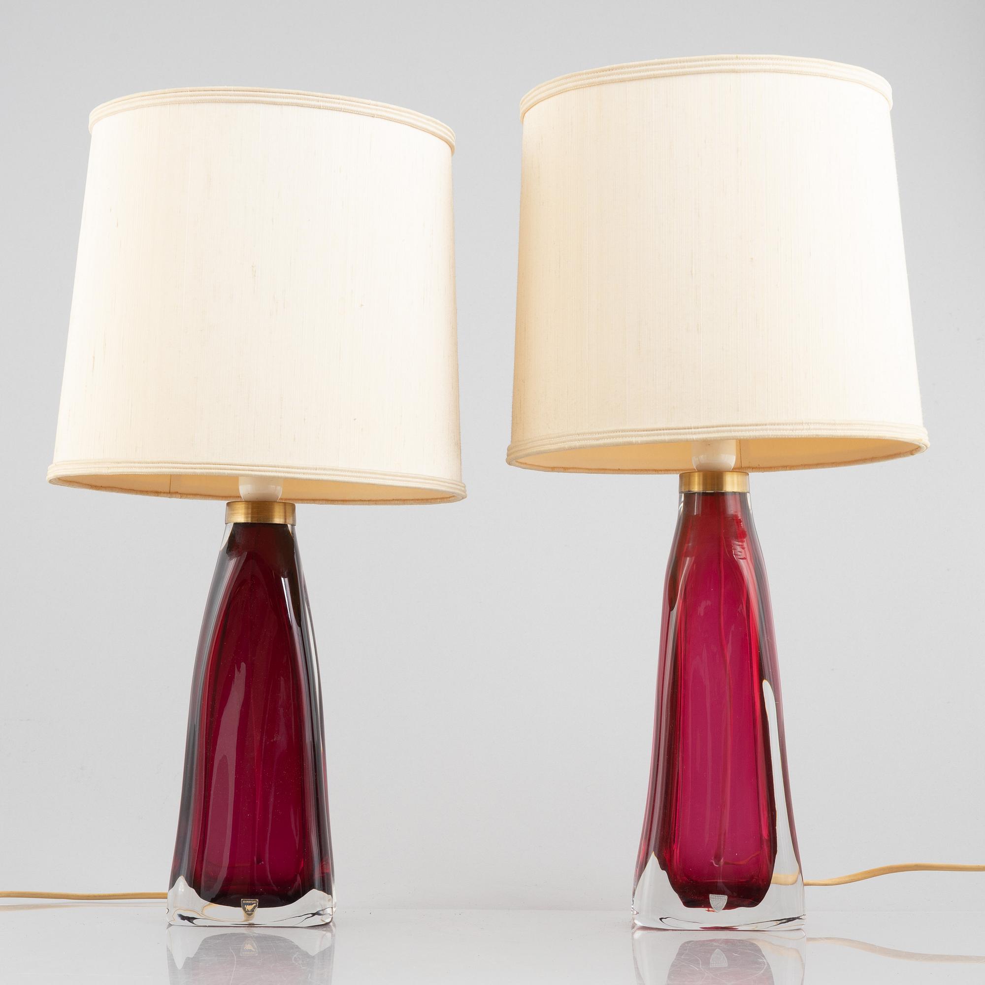 Carl Fagerlund, a pair of table lamps, Orrefors.
