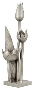 A Björn Trägårdh pewter candelabrum for three candles in the shape of tulips, Svenskt Tenn, Stockholm 1929.