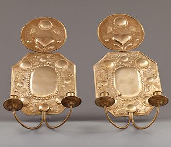 LJUSPLÅTAR, ett par, mässing, 1900-tal