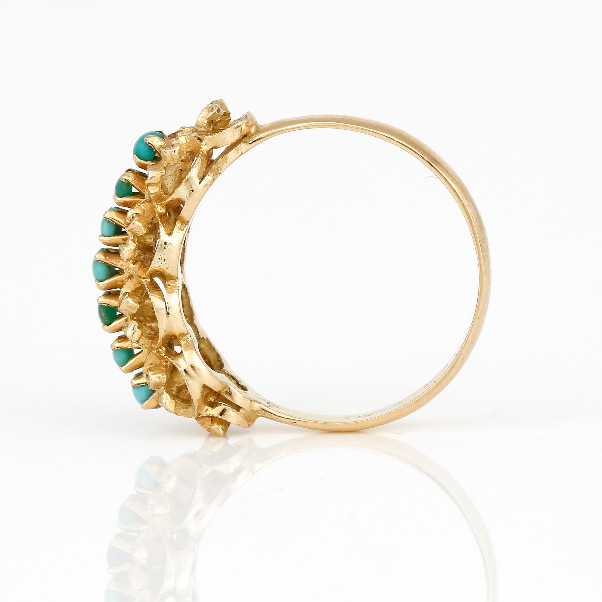 RING, 18K guld med cabochonslipade turkoser.