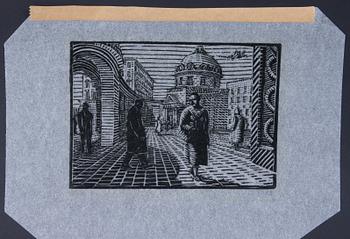 PALLE NIELSEN, linoleumsnitt samt stentryck, sign o numr.