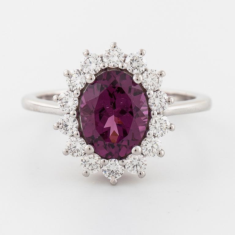 A rhodolite garnet and brilliant cut diamond ring.