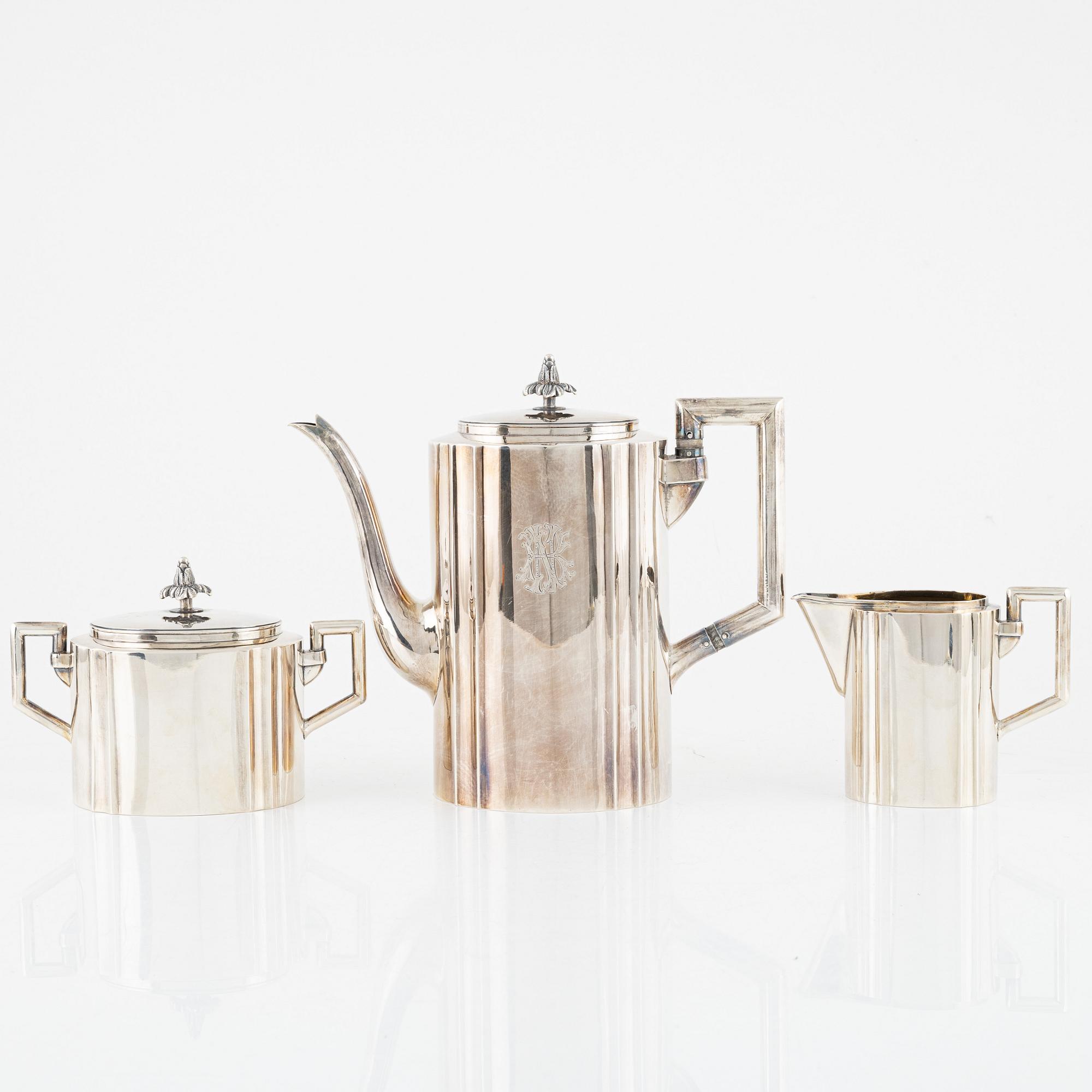 Sanfrid Svensson, kaffeservis, 3 delar, silver, Lidköping, 1917.