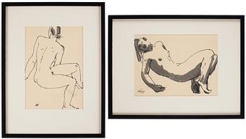 62. Wilhelm Kåge, two nude studies, ink.