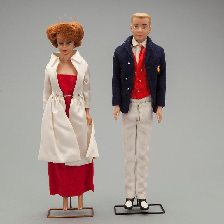 BARBIEDOCKOR, 2 st med tillbehör, Mattel, 1950/60-tal.