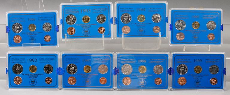MYNTÅRSSATSER, 20 st, Myntverket Tumba Bruk, Swedish Mint Eskilstuna, 1980-1999.