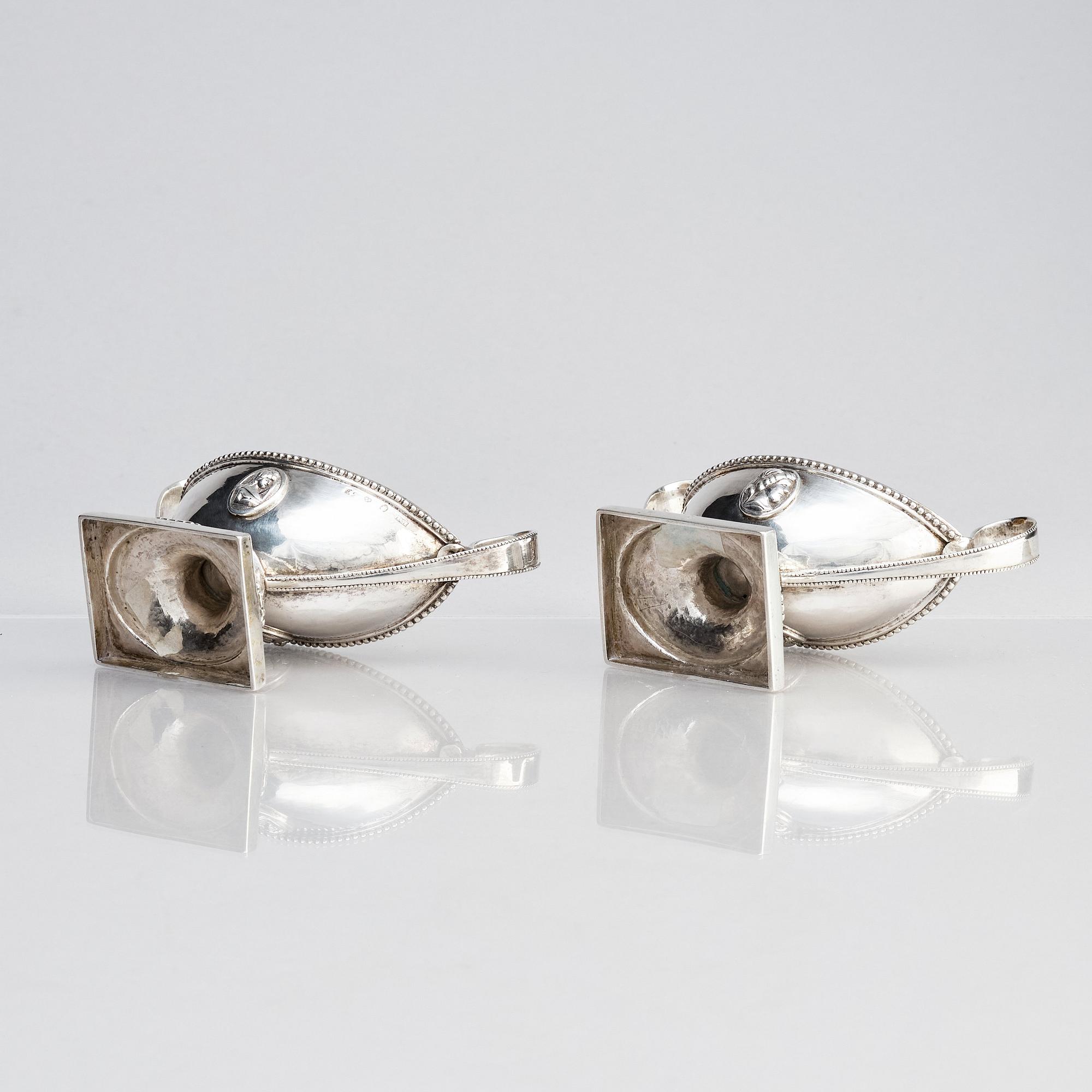 A pair of Swedish Gustavian 18th Century parcel-gilt silver salt cellars, mark of Petter Eneroth, Stockholm 1787.