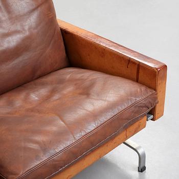 Poul Kjaerholm, A pair of Poul Kjaerholm 'PK-31' steel and brown leather easy chairs, by E old Christensen, Denmark 1960's.