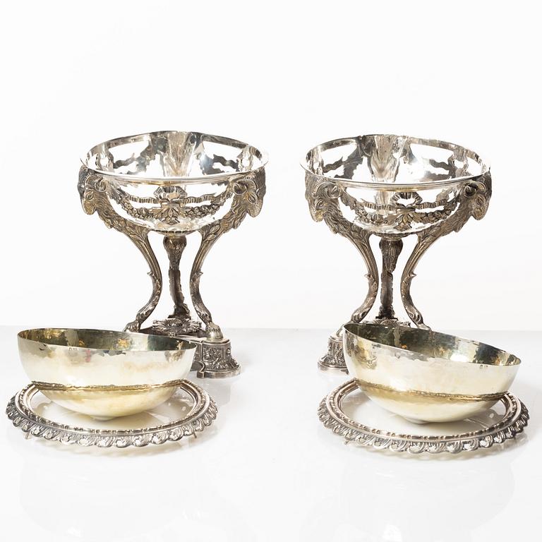 A pair of decorative silver bowls, Empire style, 20th Century.