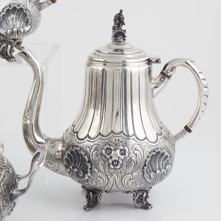 Coffee and tea set, 5 pieces, sterling silver, 1900s, ATN, Bogota, Colombia.