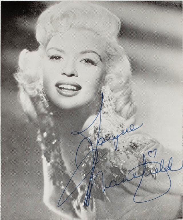 FOTOGRAFI MED AUTOGRAF, Jane Mansfield, egenhändigt signerat.