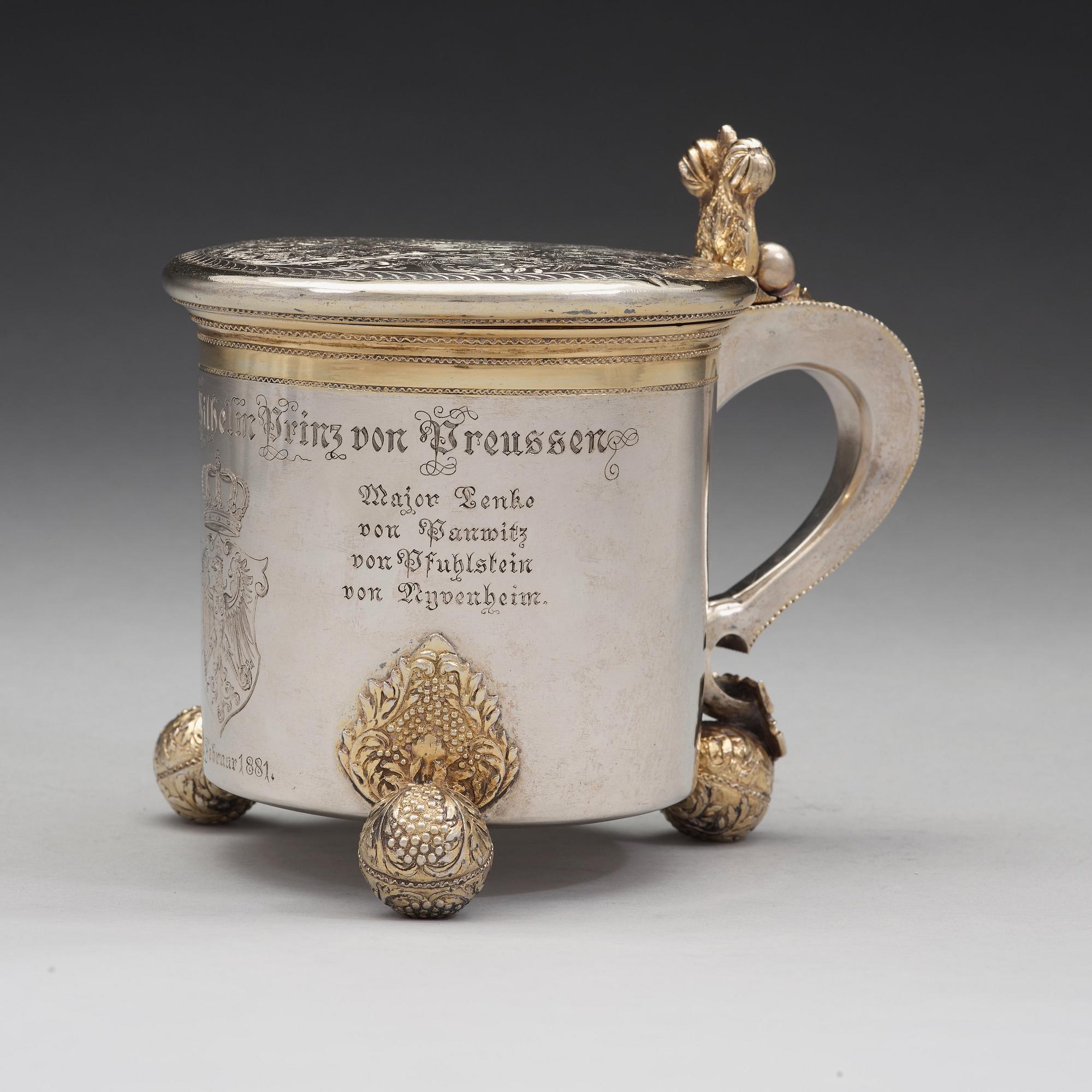 A Swedish early 18th century parcel-gilt silver tankard, mark of Sven Wallman, Gothenburg 1704.