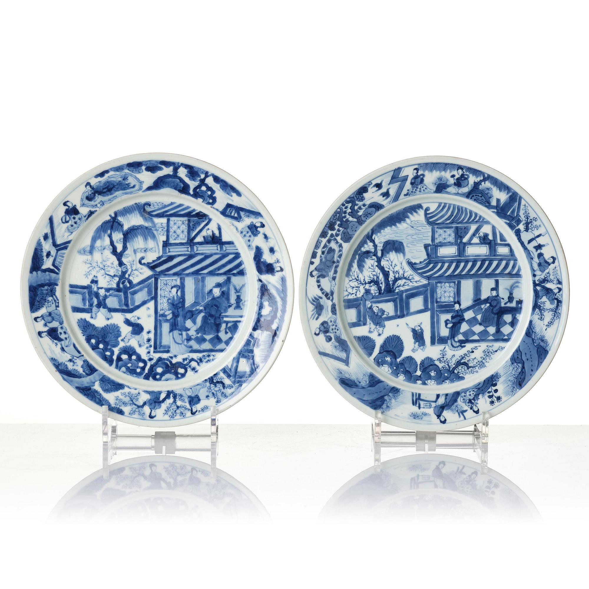 A set of six blue and white dishes, Qing dynasty, Kangxi (1662-1722).