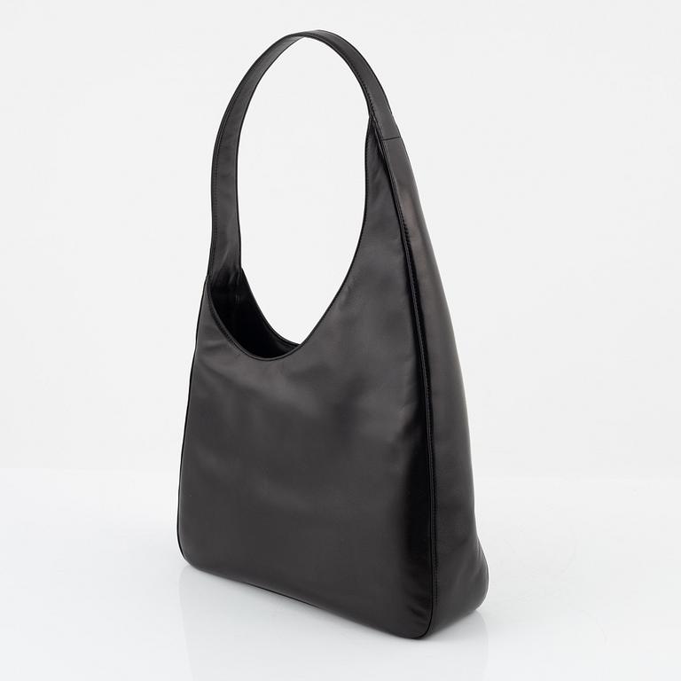 Prada, a black leather bag.