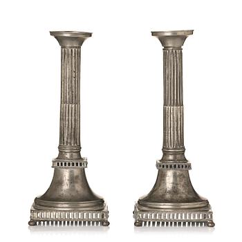 181. A pair of late Gustyavian pewter candelsticks by N. Justelius, Eksjö  1784-1829.