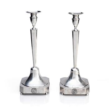 402. A pair of Swedish Silver Empire Candlesticks, mark of Petter Adolf Sjöberg, Stockholm 1815.