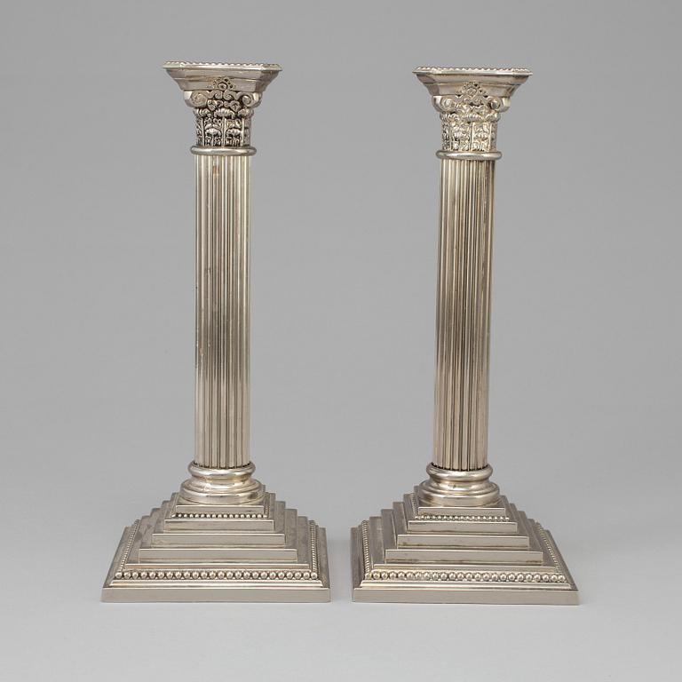 A pair of  TALL SILVER PLATE COLUMN CANDLESTICKS -GODINGER 1992.