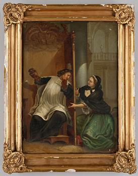 CARL PETER LEHMAN, ett par, oljor på plåt, 1800-tal, varav en stplsign Lehman.