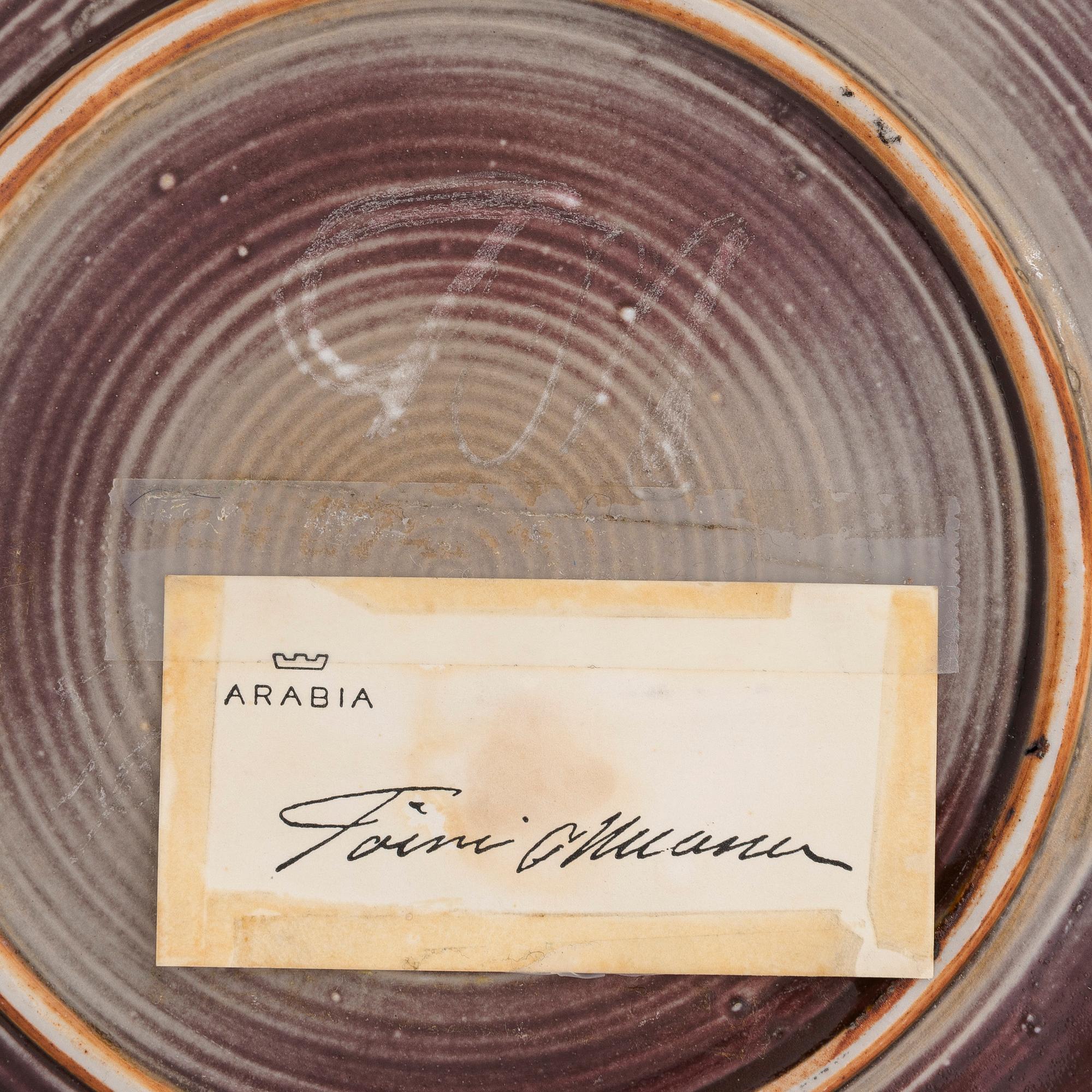 Toini Muona, a ceramic dish signed TM ARABIA.