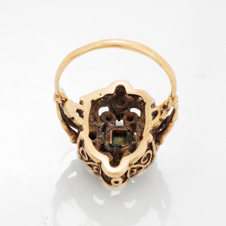 Emerald and old-cut diamond ring.