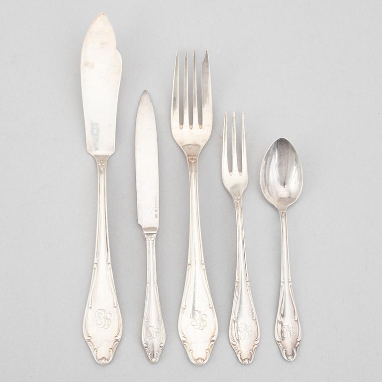 Bestickuppsättning, 63 delar, silver, "Märtha", MGAB, Uppsala, samt Wallin & Thorsen, Borås, bl a 1935.