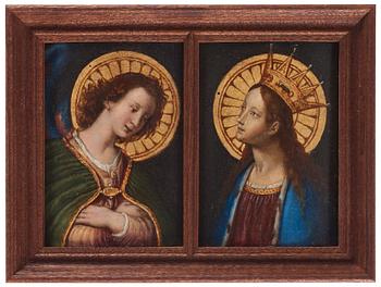 693B. Alessandro Allori di Christofano circlo of/follower of, An Angel and The Virgin Mary (a pair).