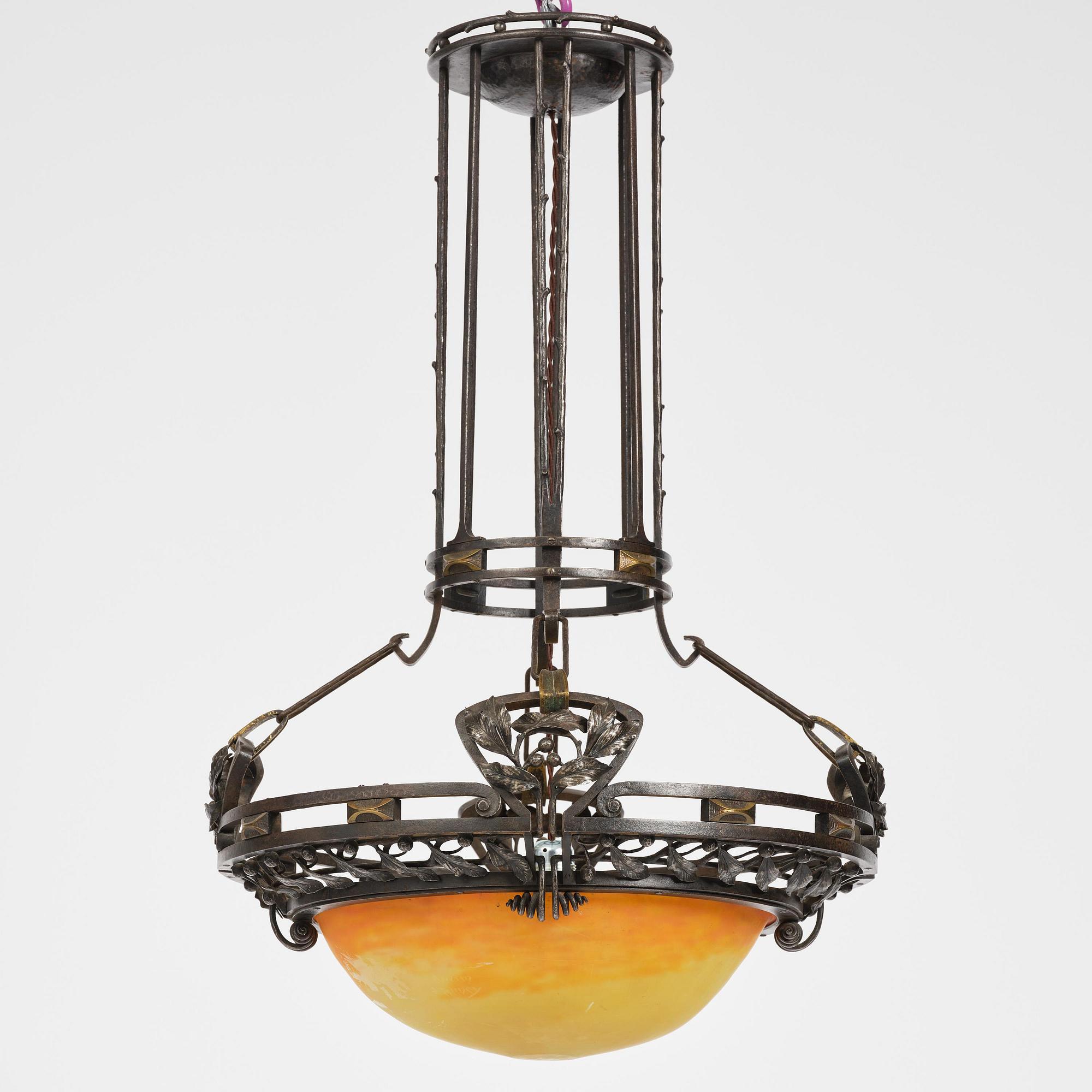 Daum Frères, taklampa, Art Nouveau, Nancy, Frankrike, 1910-tal.