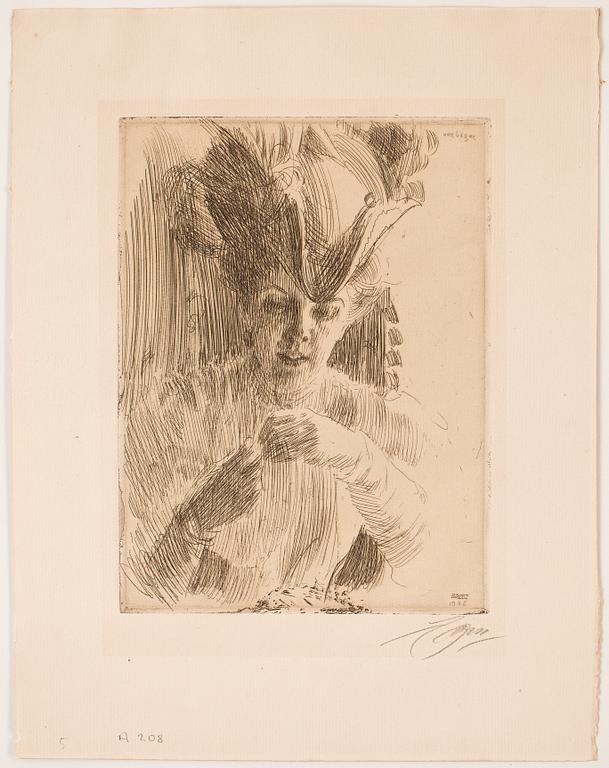 ANDERS ZORN, etsning, utförd 1906, signerad med blyerts.