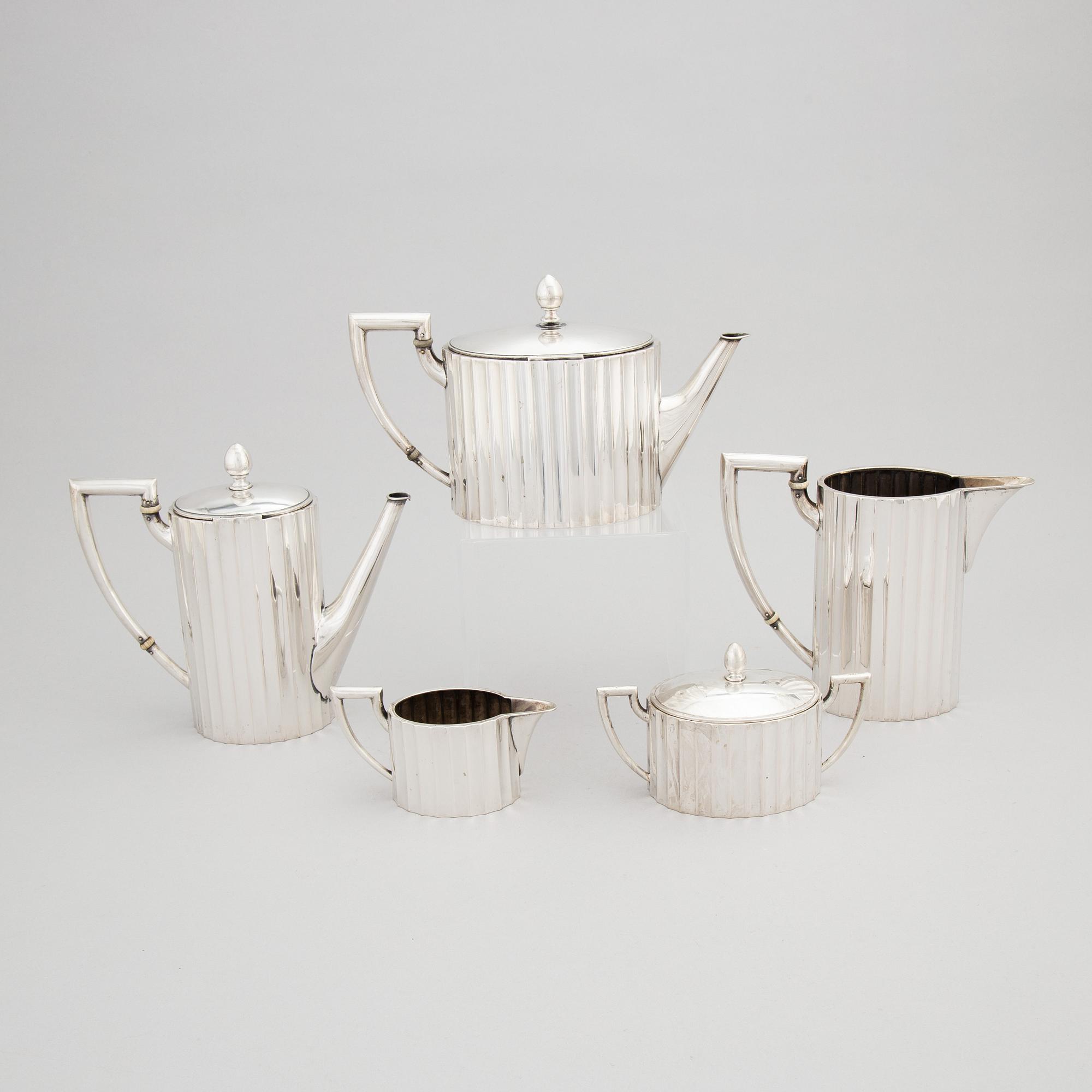 Silberwarenfabrik Alexander Sturm, kaffe- och teservis, 5 delar, silver 800, Art Déco, Österrike, efter 1925.