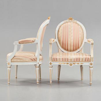 A pair of Gustavian chairs by Johan Lindgren, master in Stockholm 1770-1800.