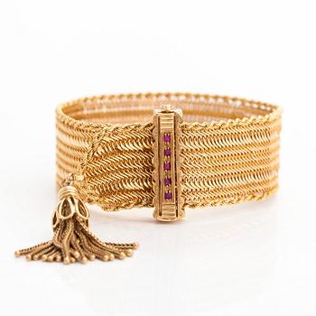 An 18K gold and synthetic rubies bracelet, Italy.