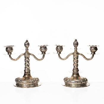 C.G. Hallberg, Kandelabrar, ett par, silver, barockstil, Stockholm 1946.