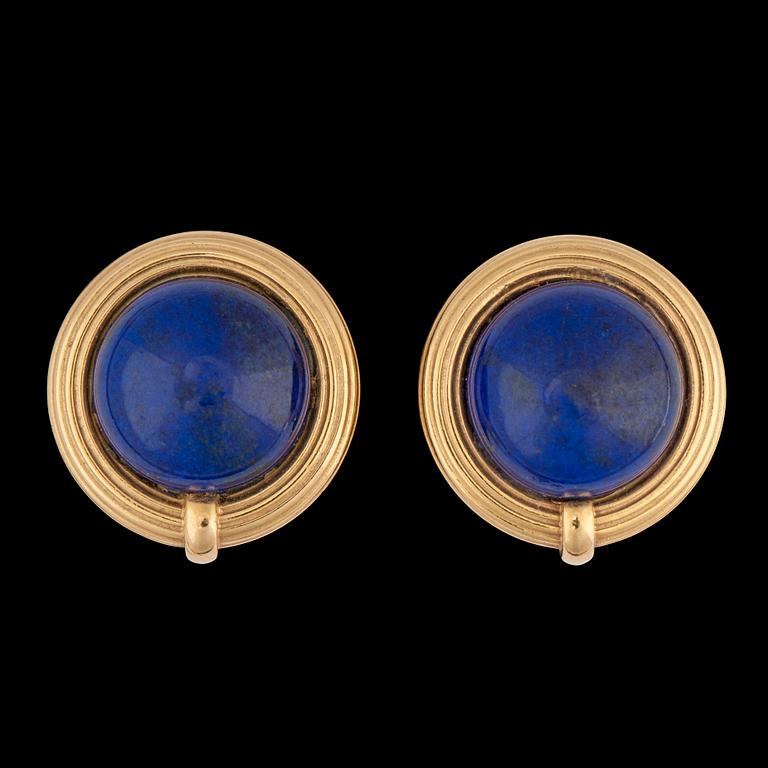 A pair of lapis lazuli earrings.