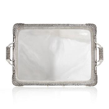 A silver tray, maker's mark of Henrik Tallberg, St. Petersburg 1832.
