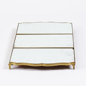 A Gustavian three-piece brass and glass surtout de table, Stockholm, later part 18th century.