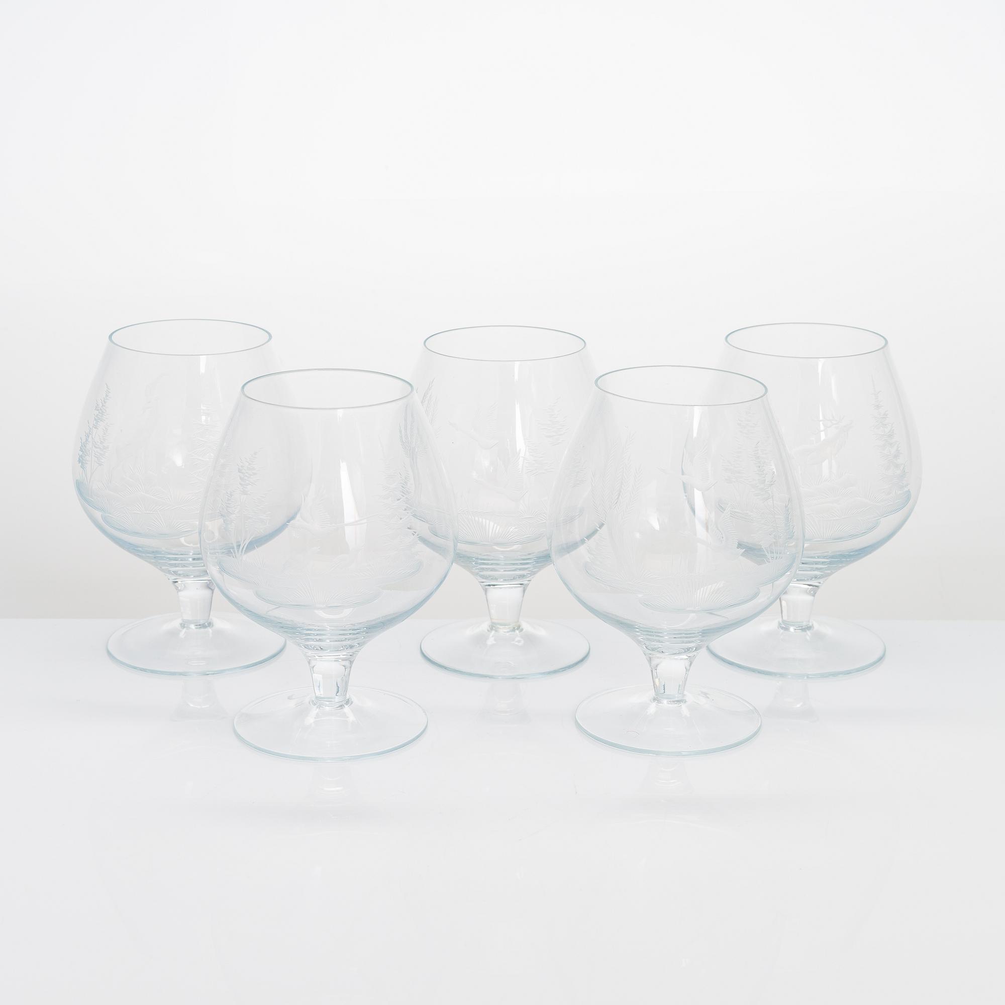 Drinking glasses, 21 pcs, with animal motifs, possibly Germany, late 20th century.