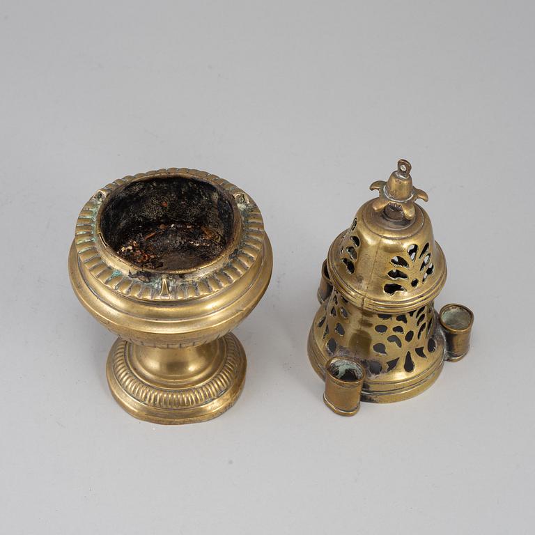 An 18th century brass incense burner.