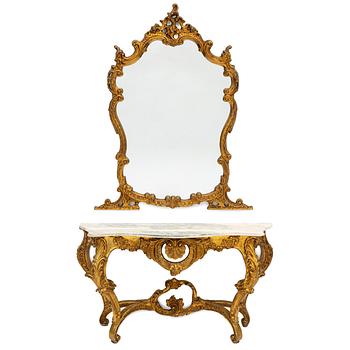 Spegel med konsolbord, barockstil, sent 1900-tal.