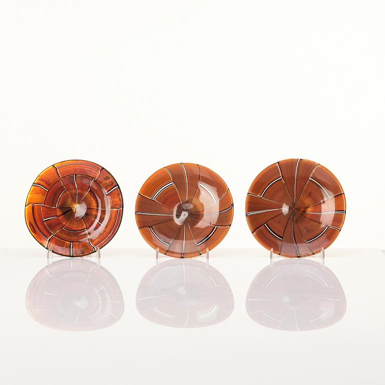 Ercole Barovier, a 'Tessere ambra' dish and three plates, Barovier & Toso Murano Italy 1950-1960s.