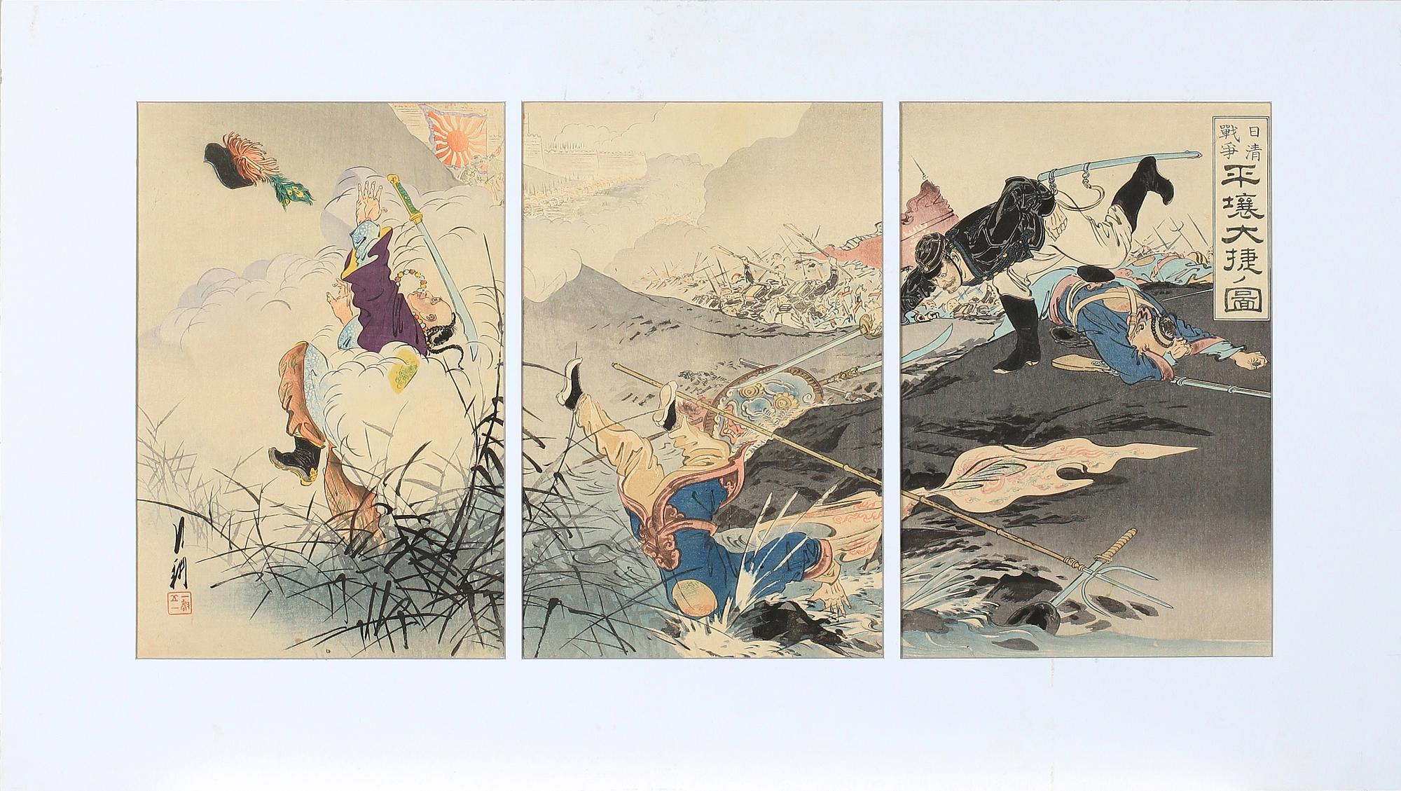 OGATA GEKKO, triptyk, träsnitt, Japan. 1800-tal.