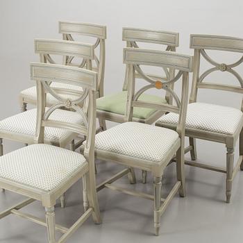 A set of table and 6 pcs of chairs, late 20th century,