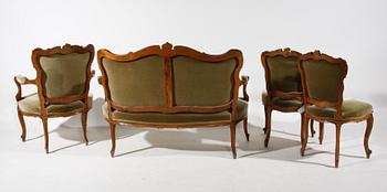 SALONGSGRUPP, 4 delar, Louis XV-stil, tidigt 1900-tal.