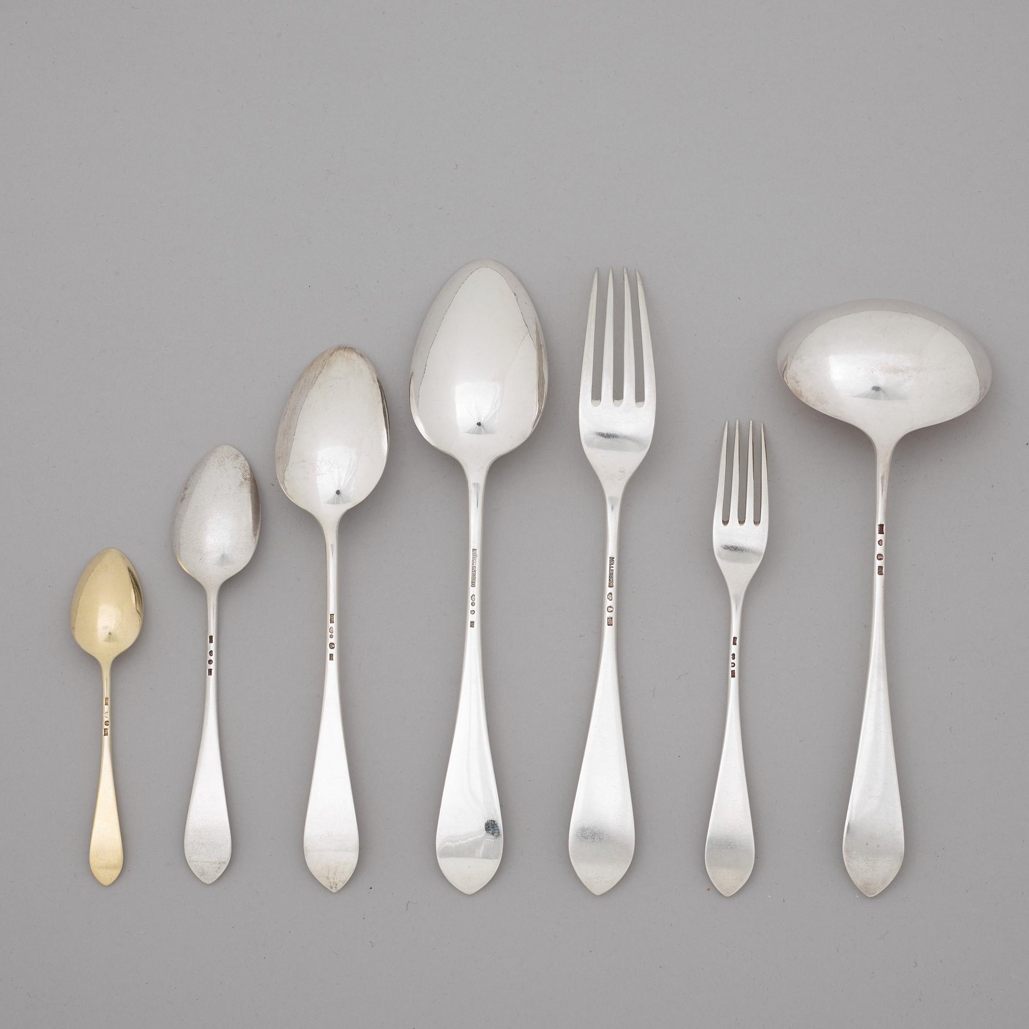 Gustaf Möllenborg, bestickuppsättning 49 delar, silver, Stockholm 1906.