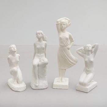 CARIN NILSON, skulpturer, 4 st, gips, signerade, 1940-tal.