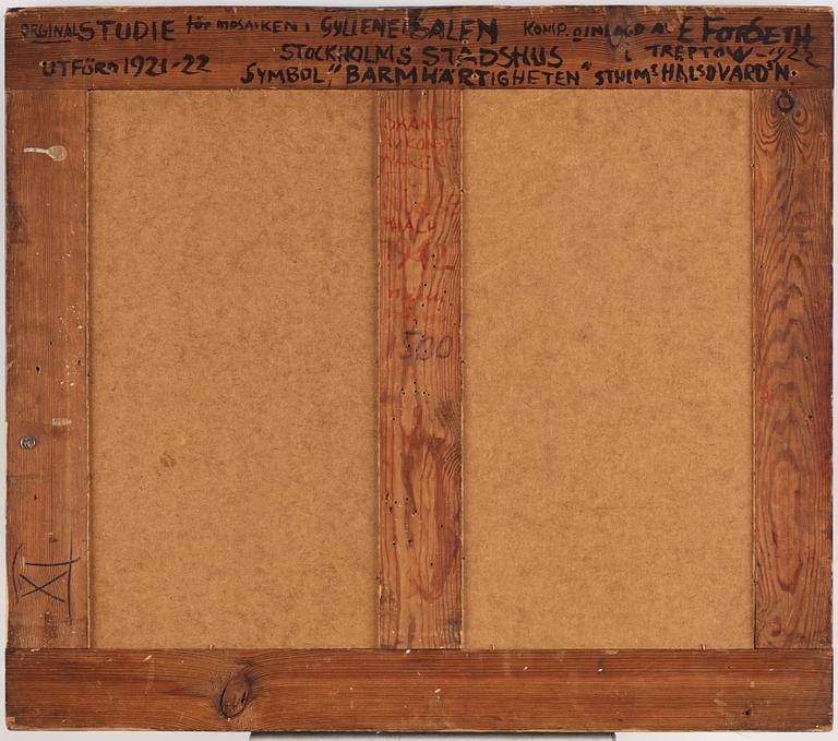 Einar Forseth, a mosaic work 'Barmhärtigheten' (The Mercy), probably an original study for the Golden Hall at the Stockholm City Hall.