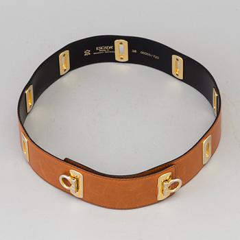 A brown leather belt.