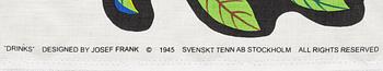 Josef Frank, a "Drinks" fabric", Firma Svenskt Tenn, Sweden.