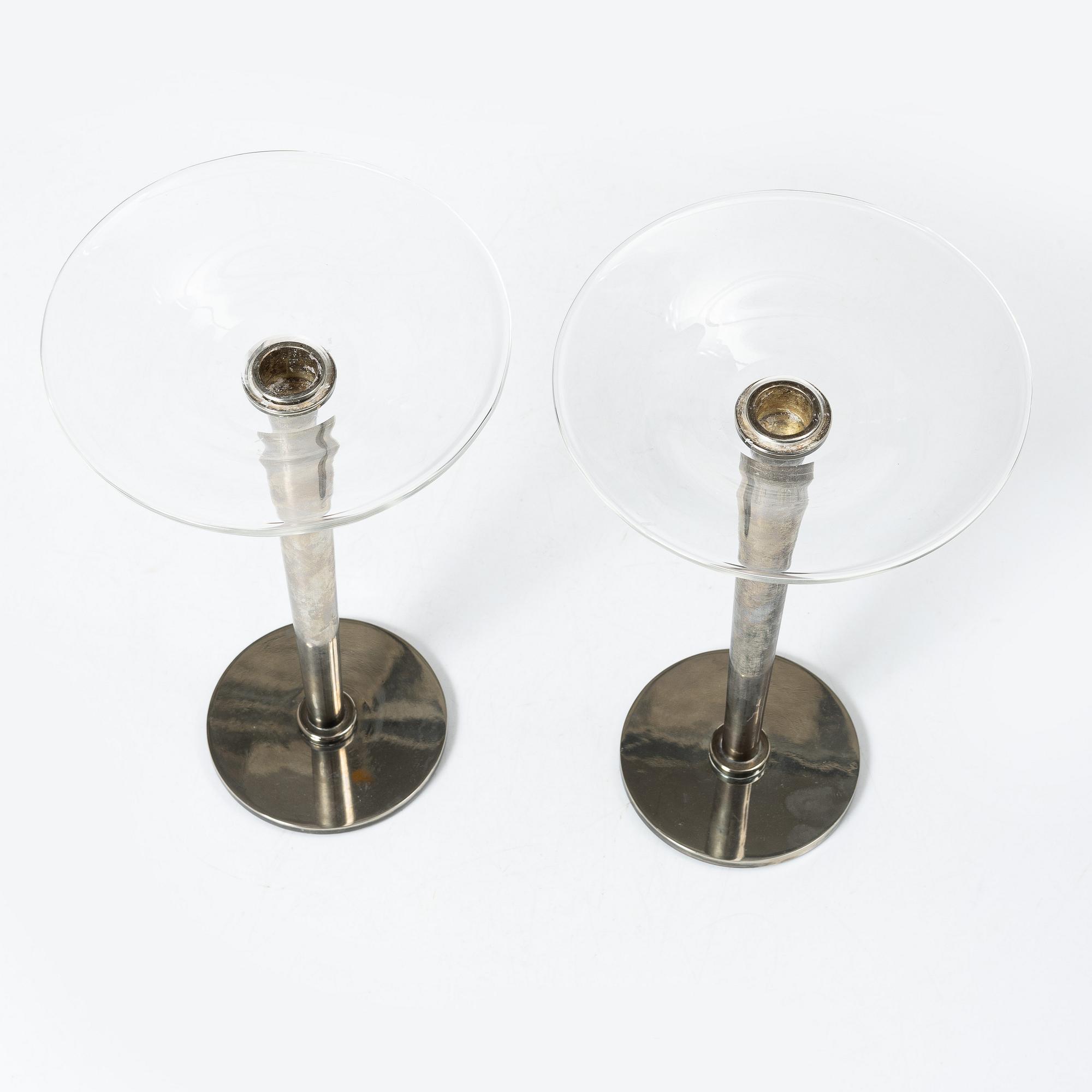 Ulla Christiansson, ljusstakar, ett par. "Gala", Metall och glas, Svenskt Tenn.