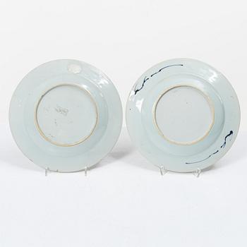 Seven export porcelain plates, China, Qing dynasty, 18th century.