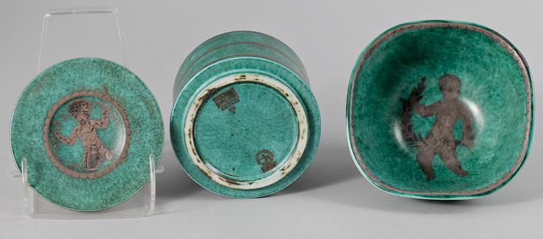 LOCKDOSA SAMT SKÅL, stengods, "Argenta", Wilhelm Kåge, Gustavsberg.